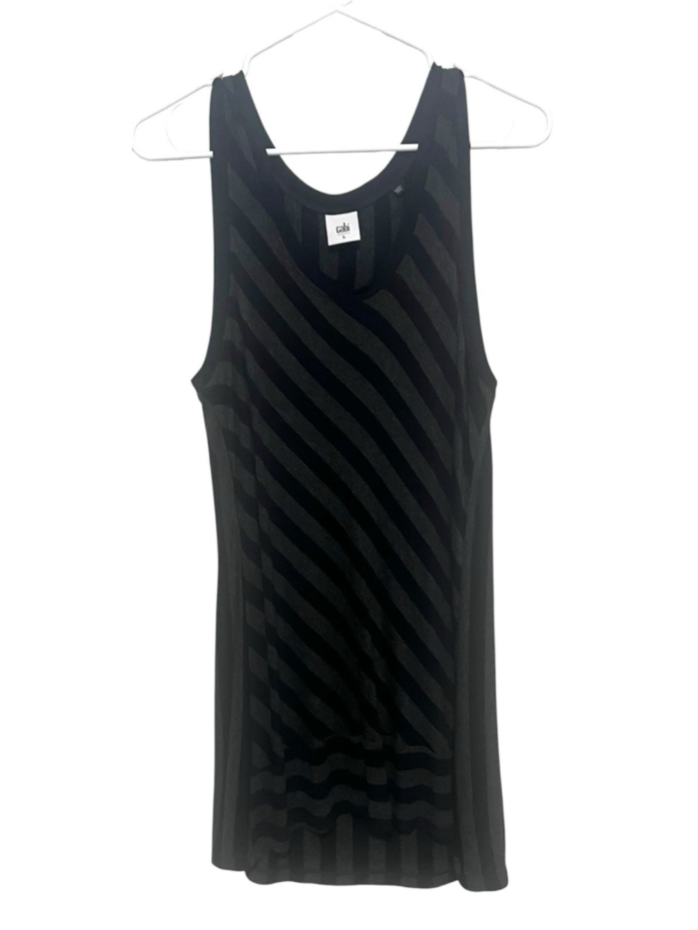CAbi Align Sleeveless Tunic Tank Top Women’s XL Black Gray Asymmetrical Striped